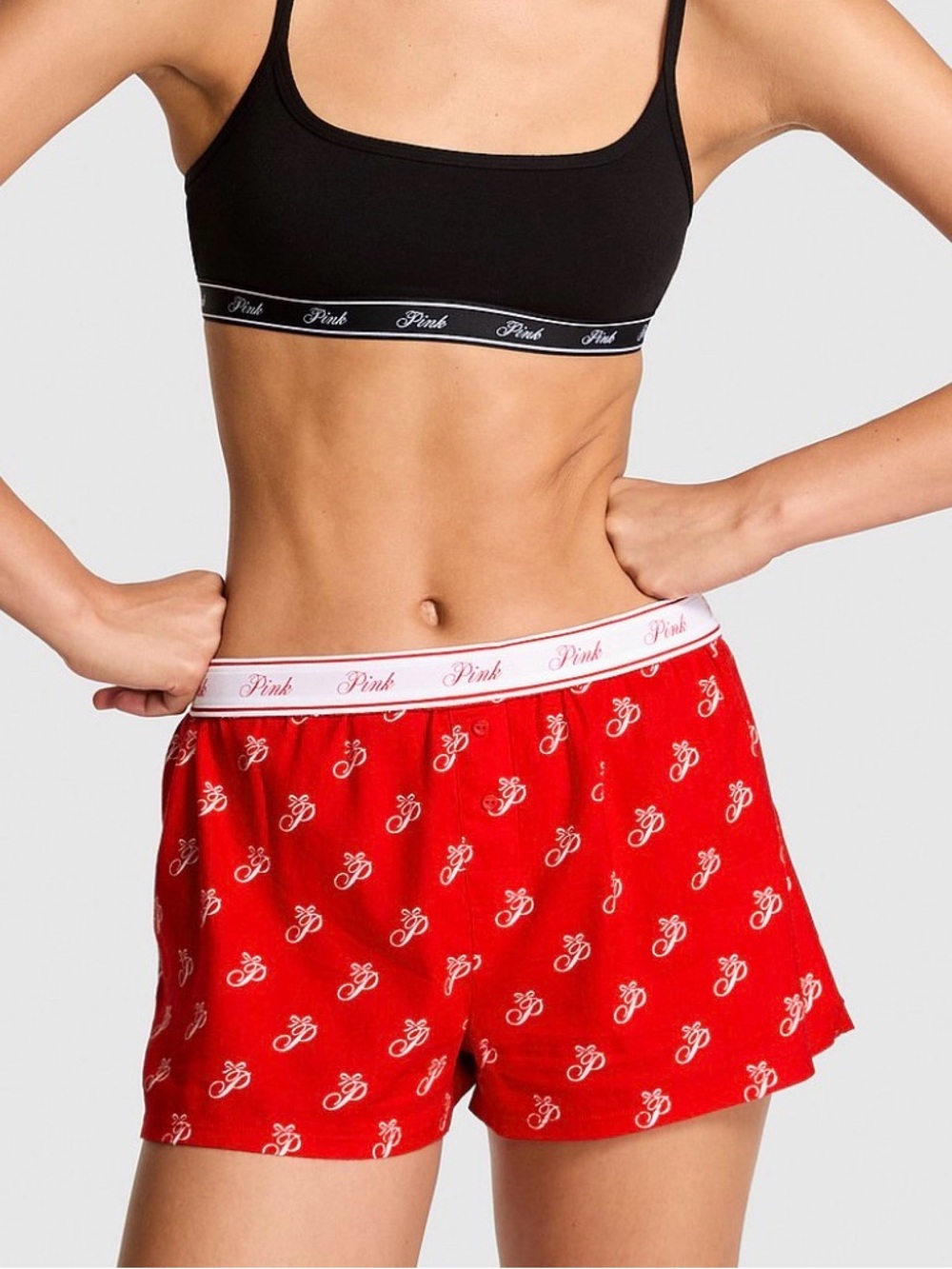 PINK Victoria's Secret Red Logo Boxy Pajama Shorts